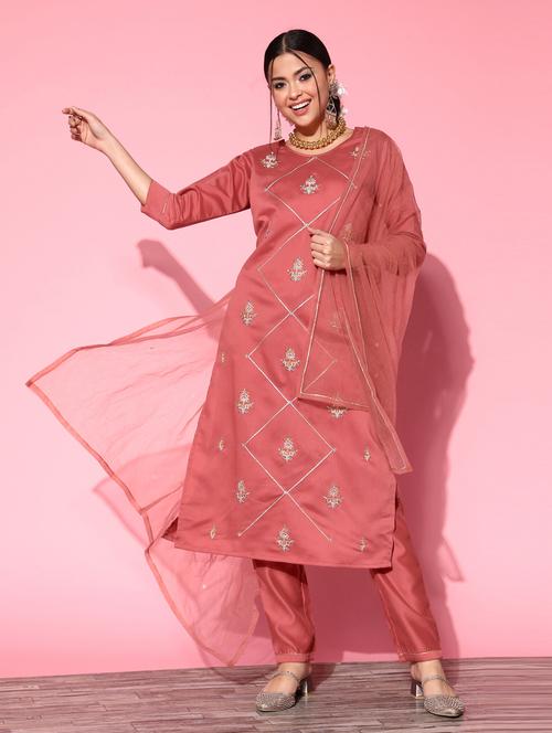 pink kurta pant set with dupatta - 18823047 -  Standard Image - 0