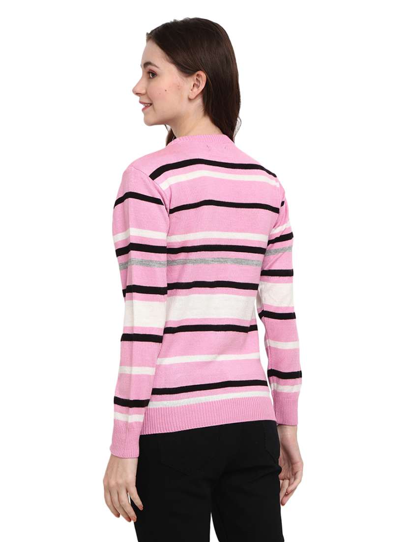 pink striped round neck cardigan - 18823159 -  Standard Image - 2