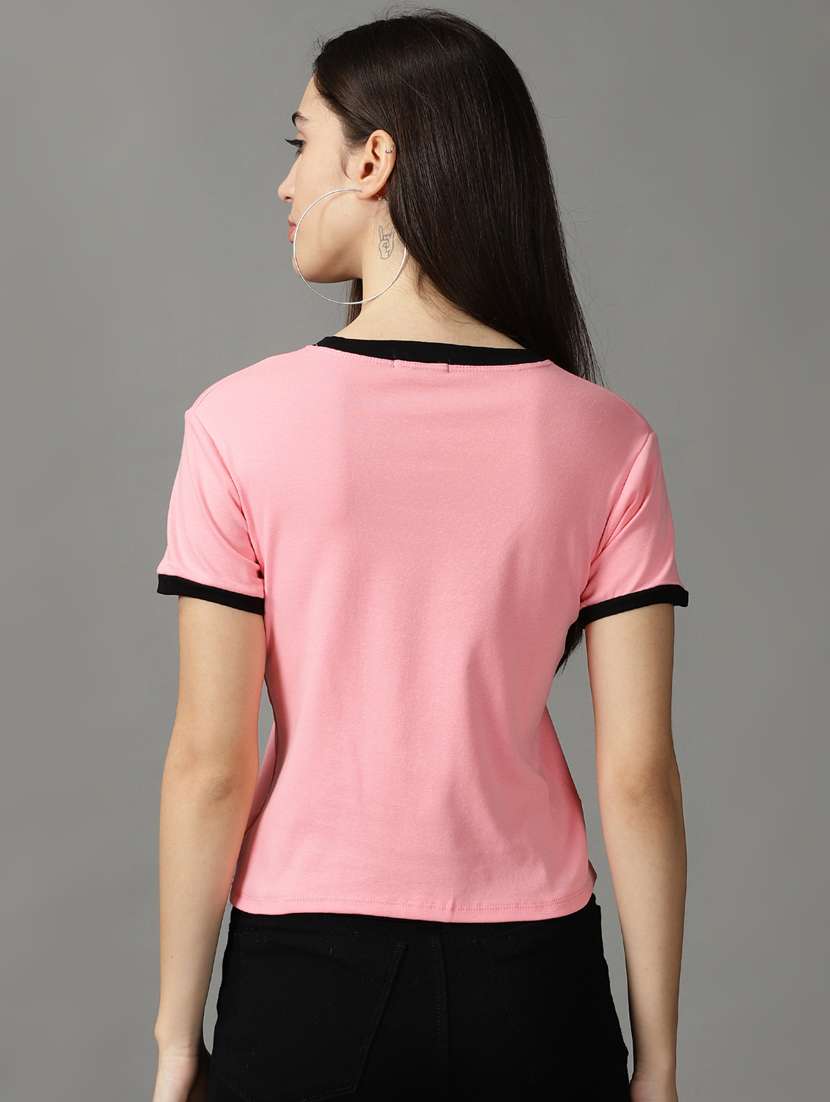 women's chest print crew neck t-shirt - 18824232 -  Standard Image - 2