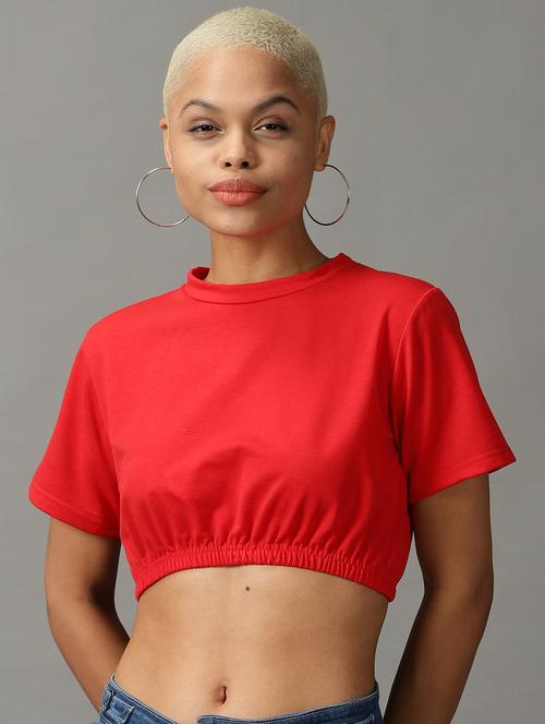 women's crop round neck top - 18824297 - Standard Image - 0