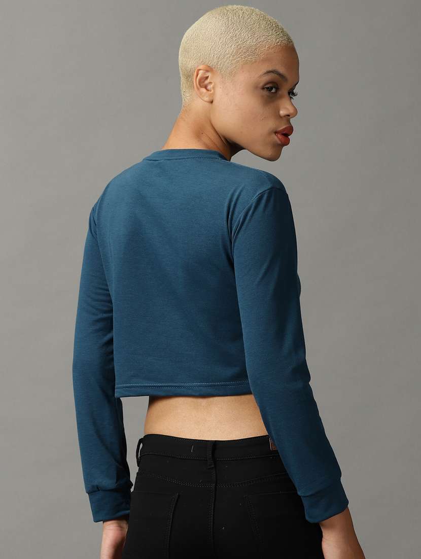 women's crop round neck top - 18824312 - Standard Image - 2