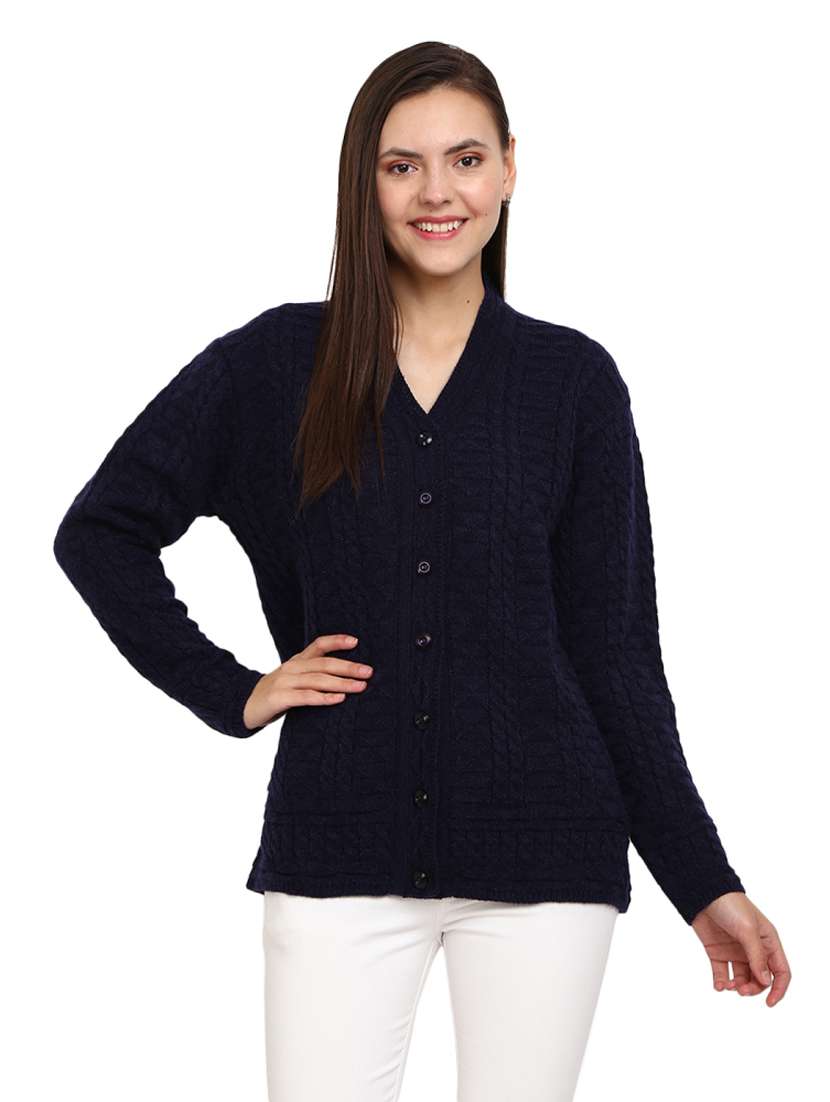 v neck self design solid cardigan