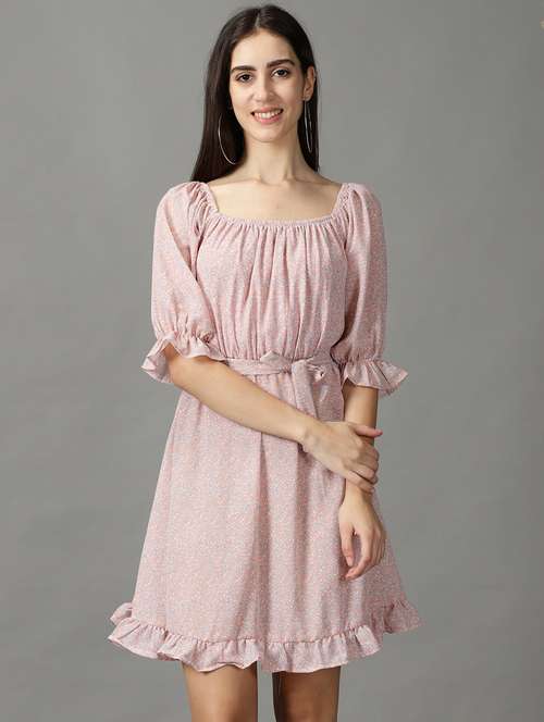 pink polyester fit & flare dress - 18843127 - Standard Image - 0
