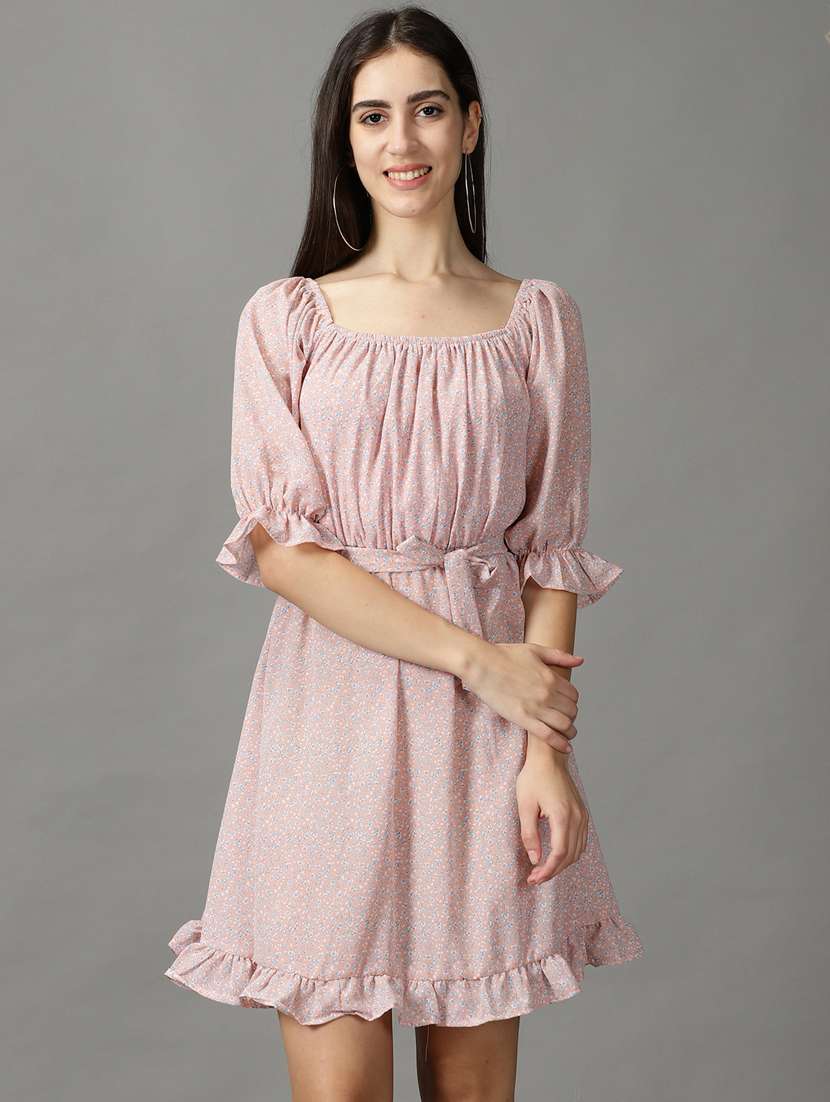 pink polyester fit & flare dress - 18843127 - Zoom Image - 0