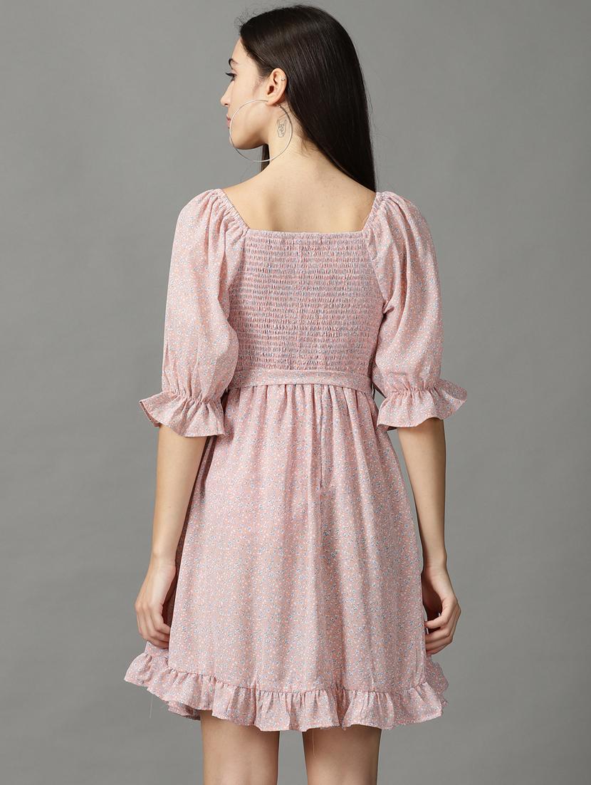 pink polyester fit & flare dress - 18843127 - Standard Image - 2
