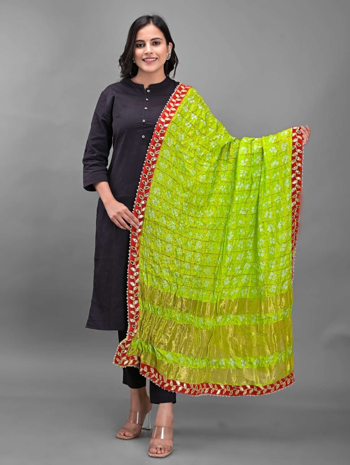 green art silk dupatta - 18843137 -  Zoom Image - 0