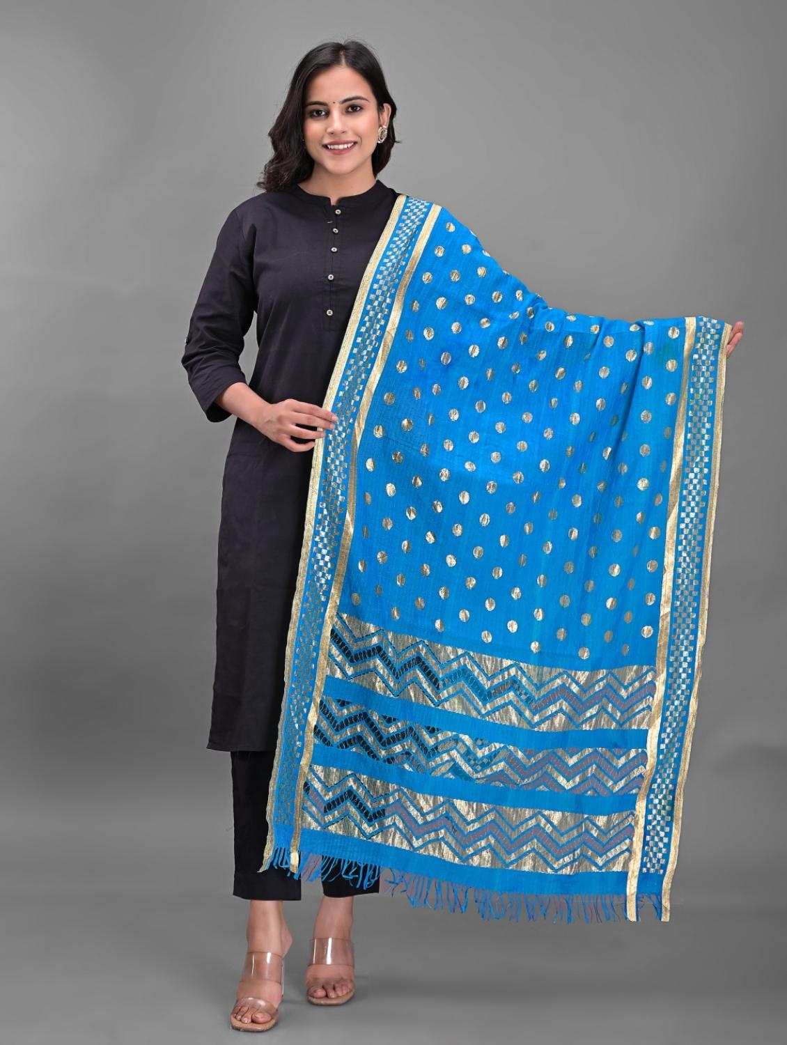 turquoise silk dupatta - 18843142 - Zoom Image - 0