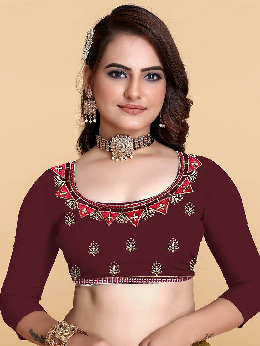 solid embroidered saree with blouse - 18844119 - Standard Image - 2