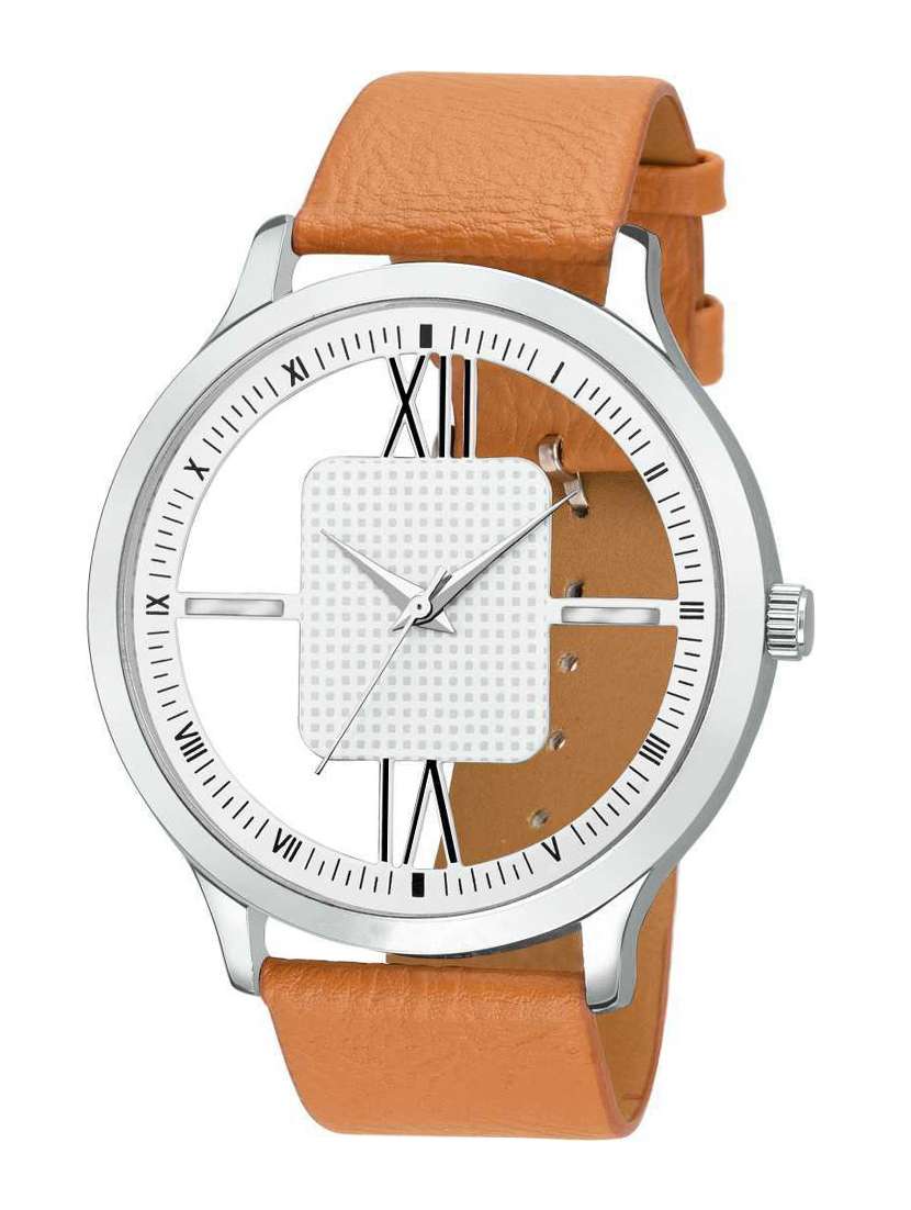 gr-open-magnet-beige premium quality lather strap analog watch -