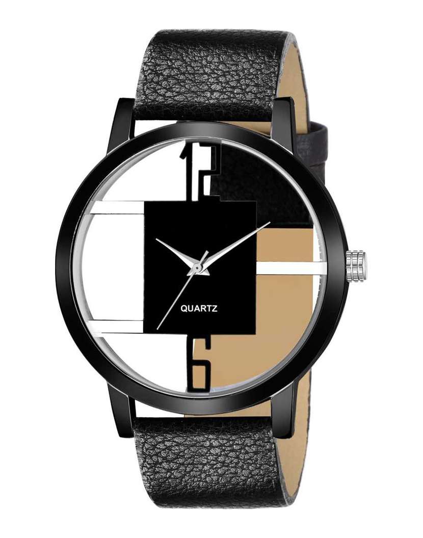 gr-open-leather-silver premium quality leather strap analog watch 