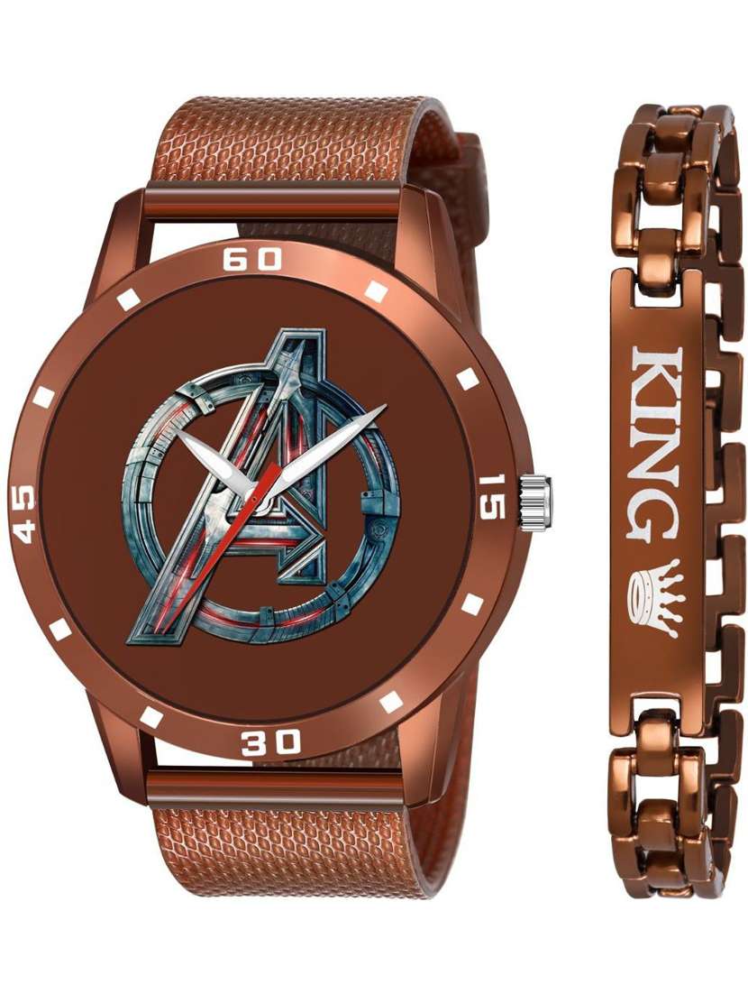brown avenger dial  belt watch and king bracelet analog watch
