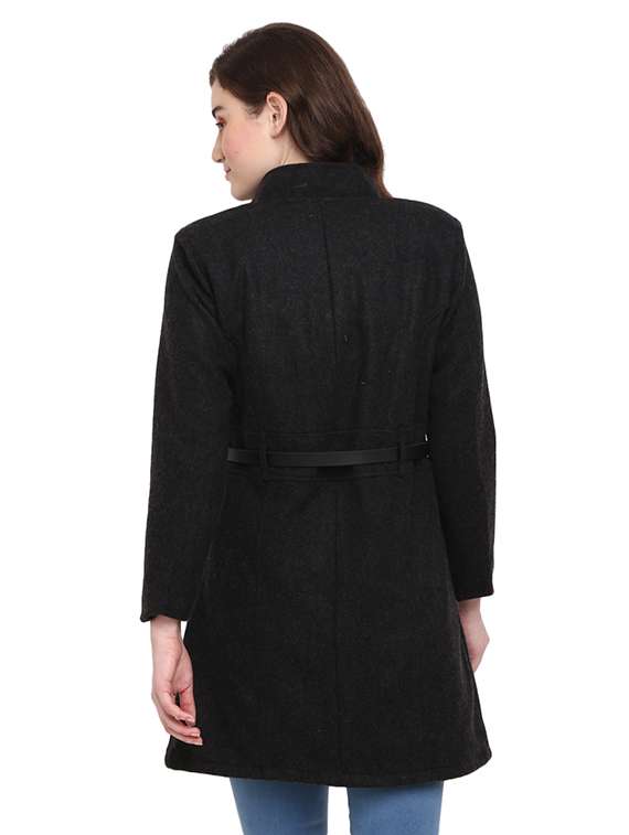 women black solid full sleeve coat - 18844584 -  Standard Image - 2