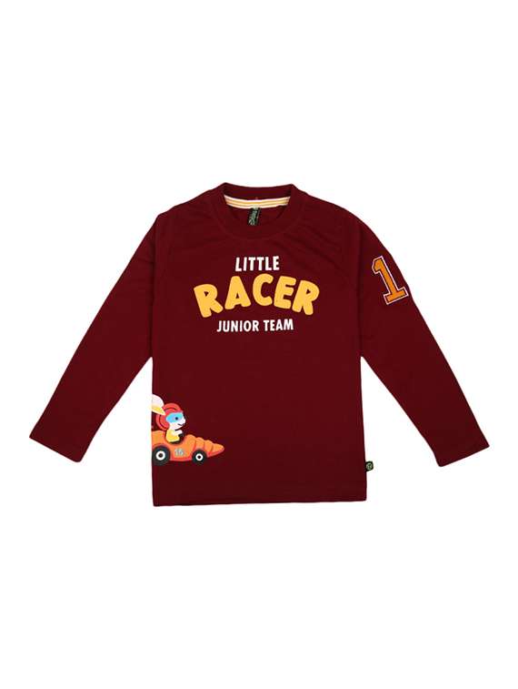 maroon printed round neck t-shirt