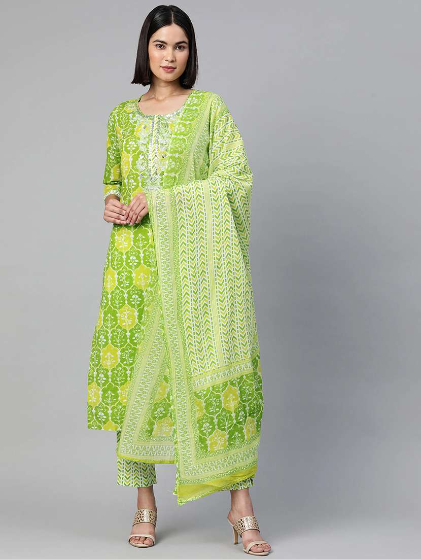 printed kurta pant set with dupatta 