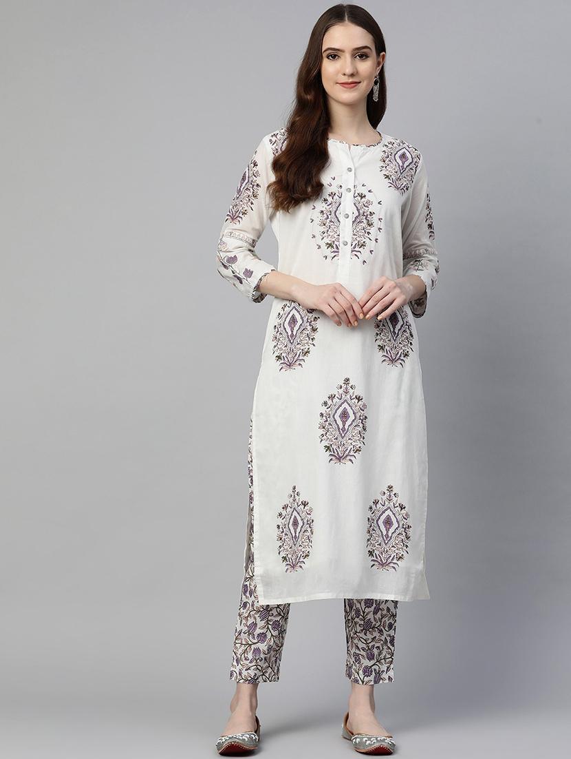women white printed kurta pant set