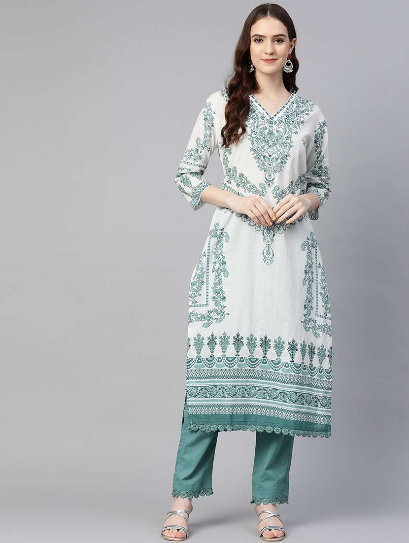 women three quarter sleeve kurta pant with dupatta set