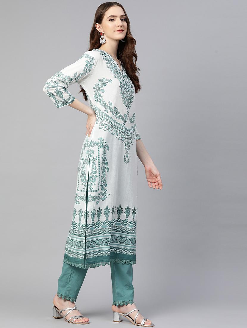 women three quarter sleeve kurta pant with dupatta set - 18847900 - Standard Image - 2