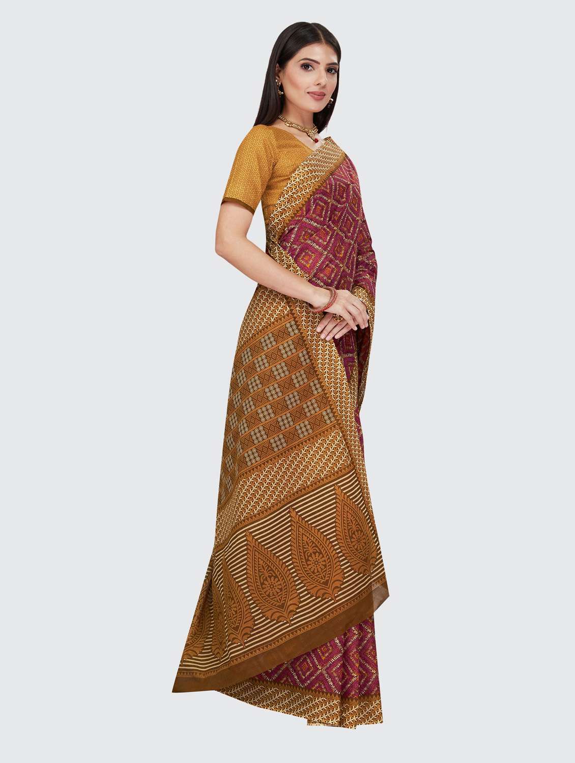 yellow cotton printed saree with blouse - 18854844 -  Standard Image - 2