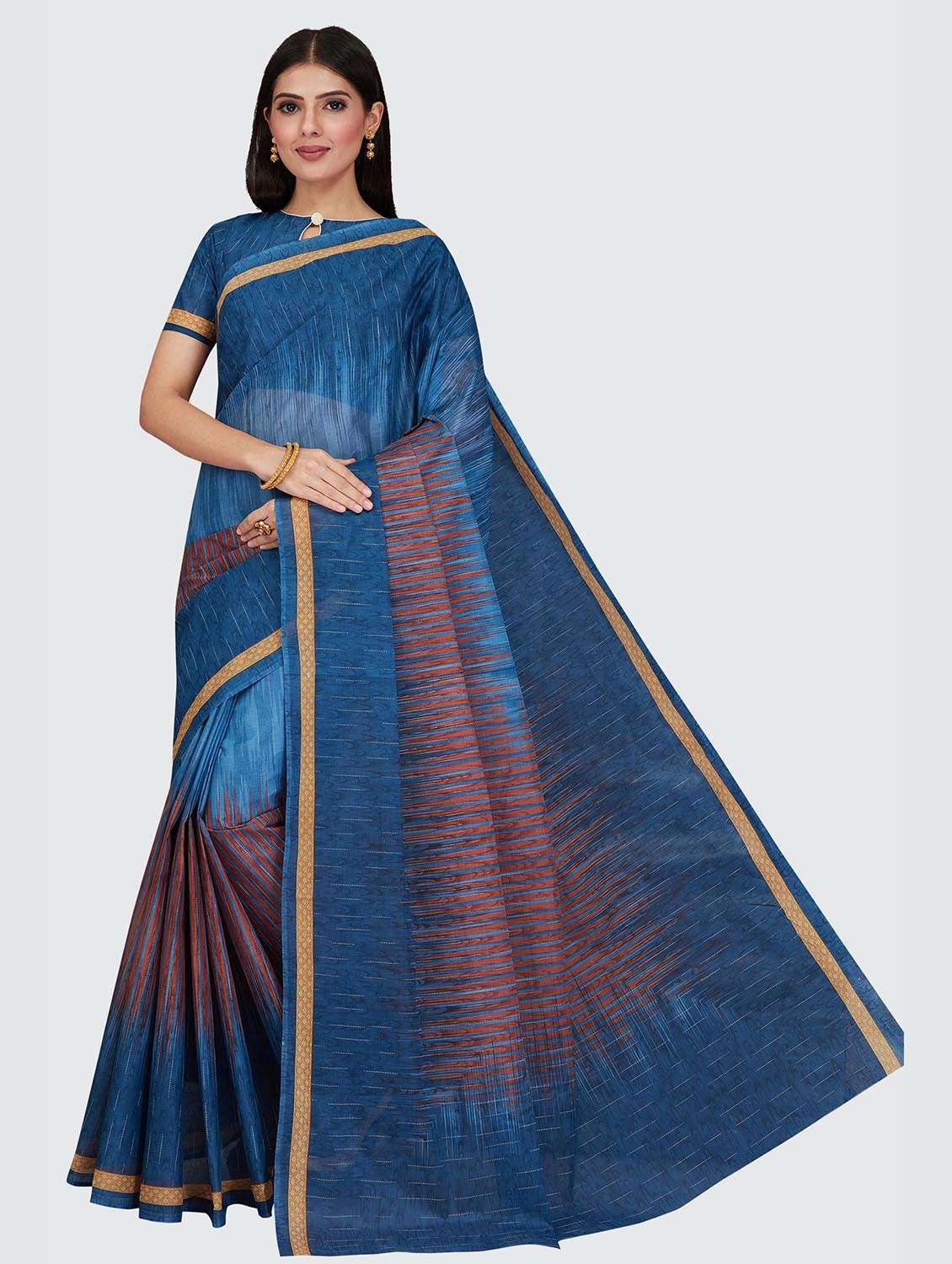 women's abstract blue colored saree with blouse