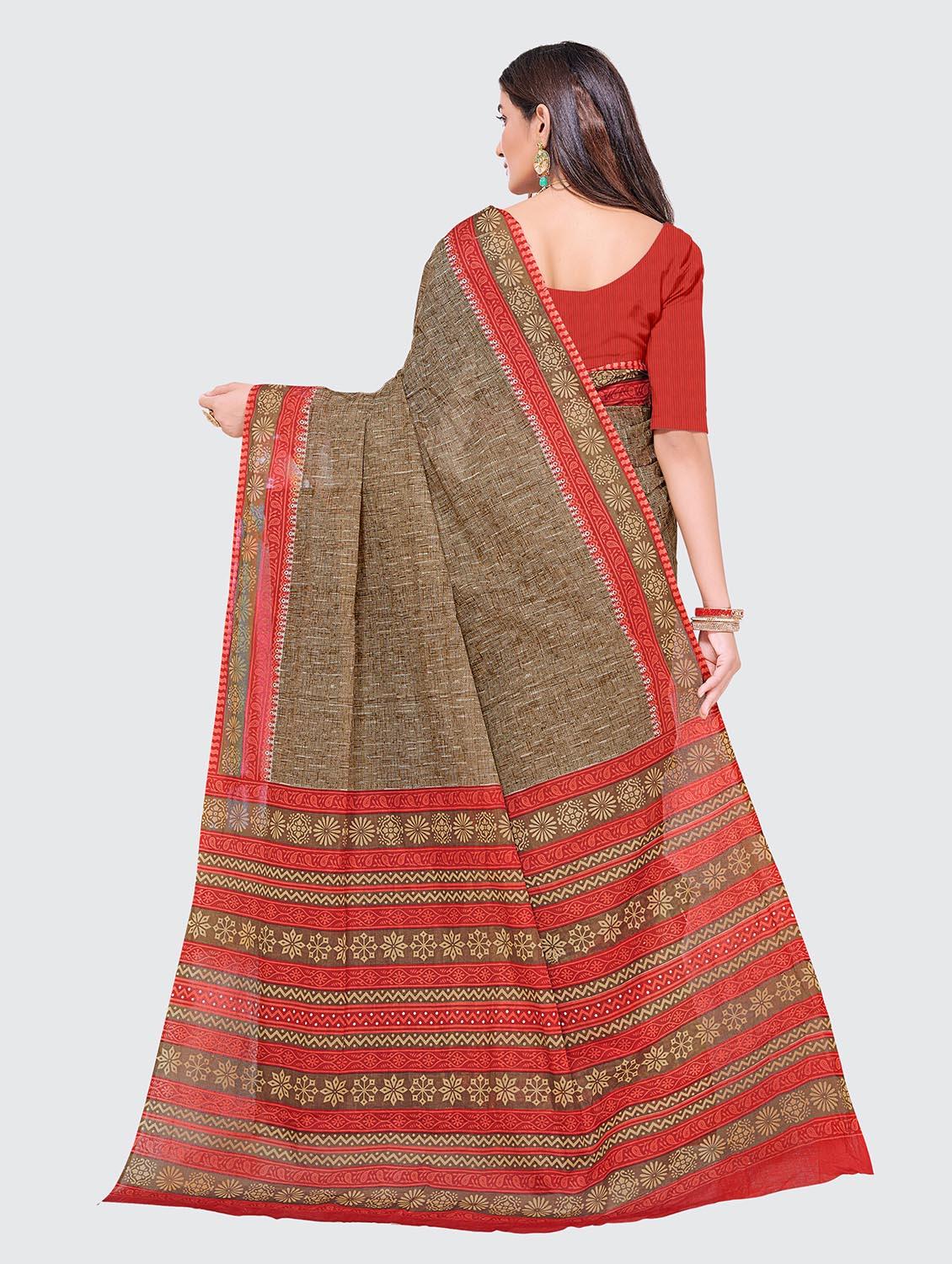 brown printed saree - 18854951 - Standard Image - 2