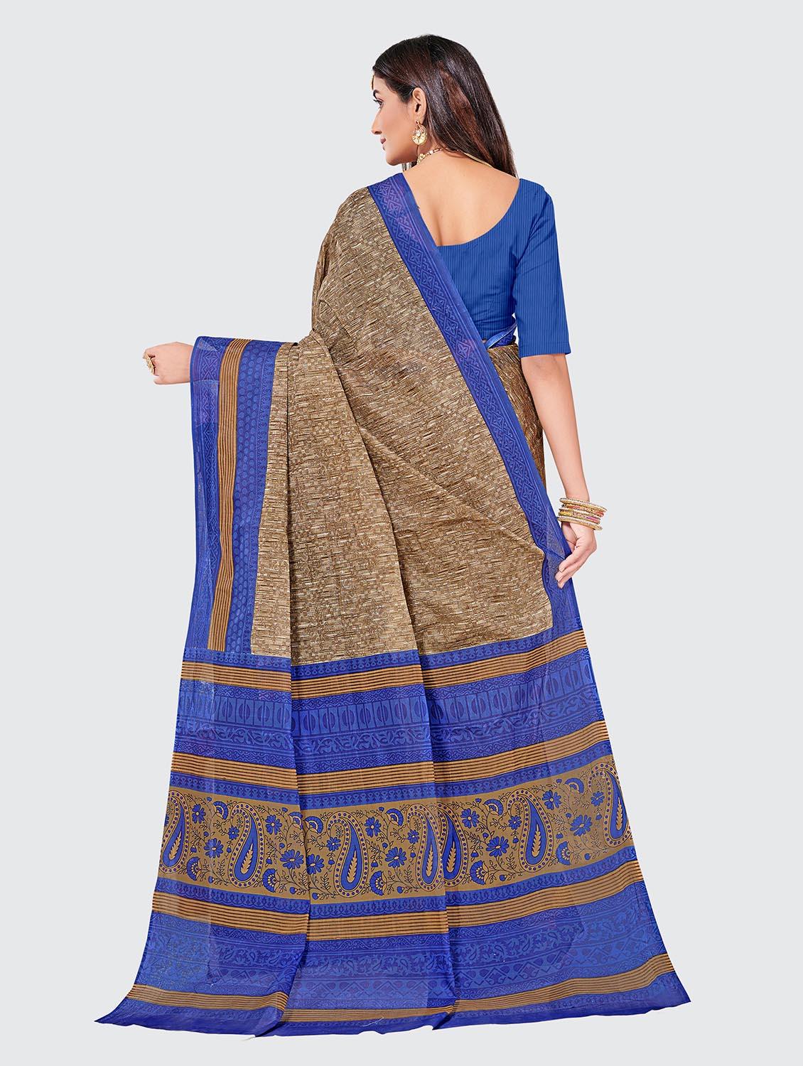 brown printed saree with blouse - 18854954 - Standard Image - 2