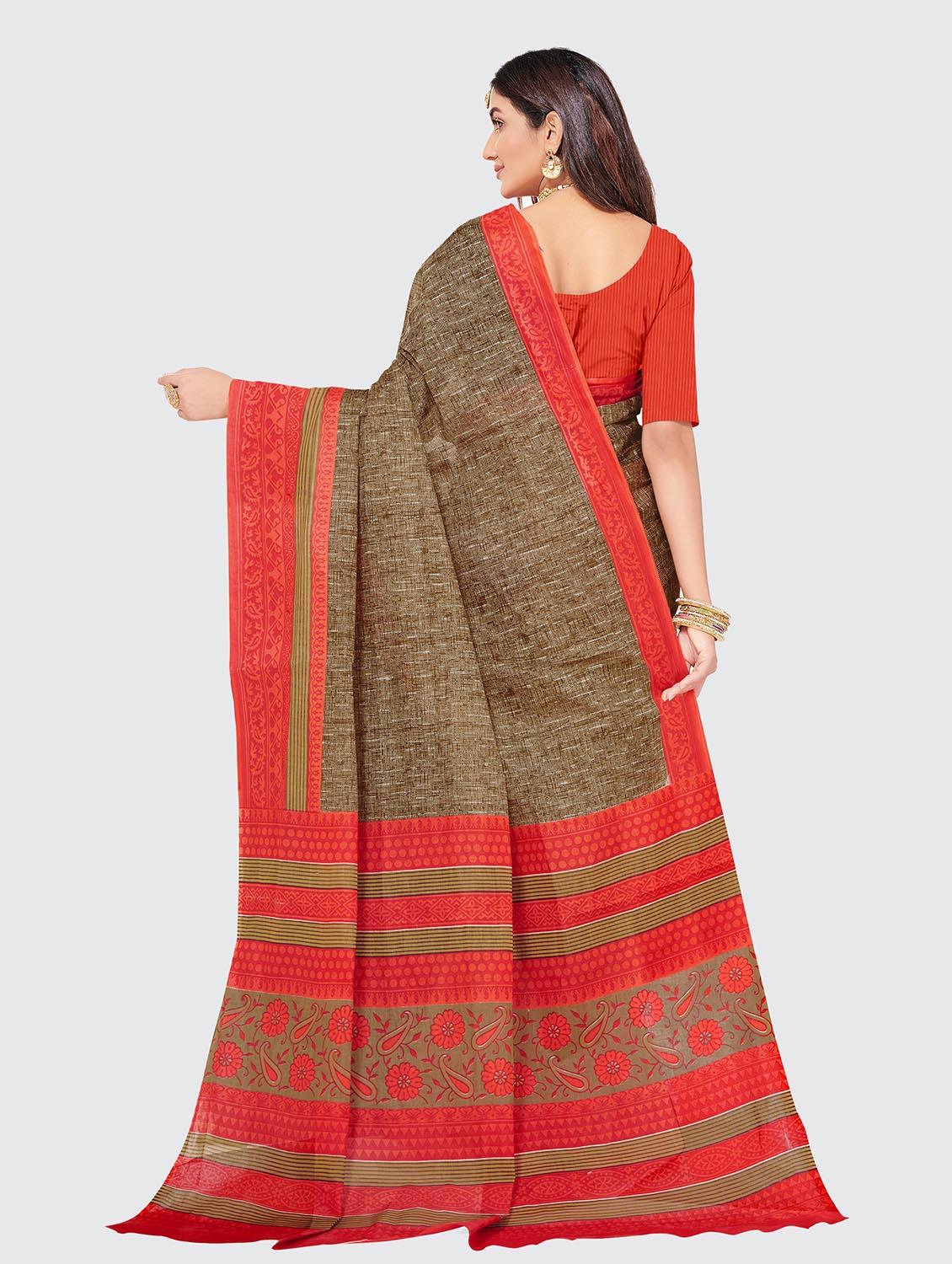 brown printed saree with blouse - 18854955 - Standard Image - 2