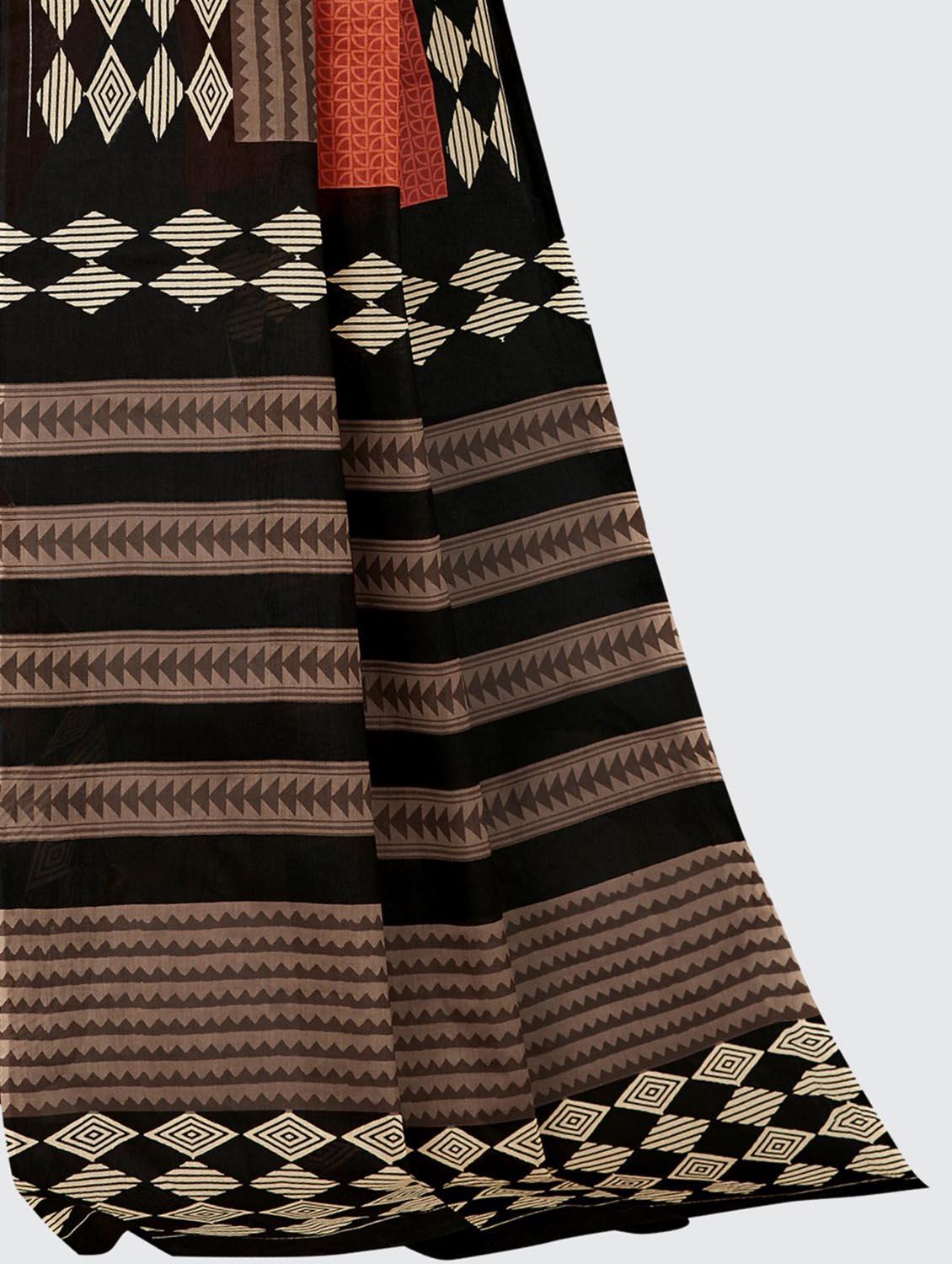 brown printed saree with blouse - 18854956 - Standard Image - 2