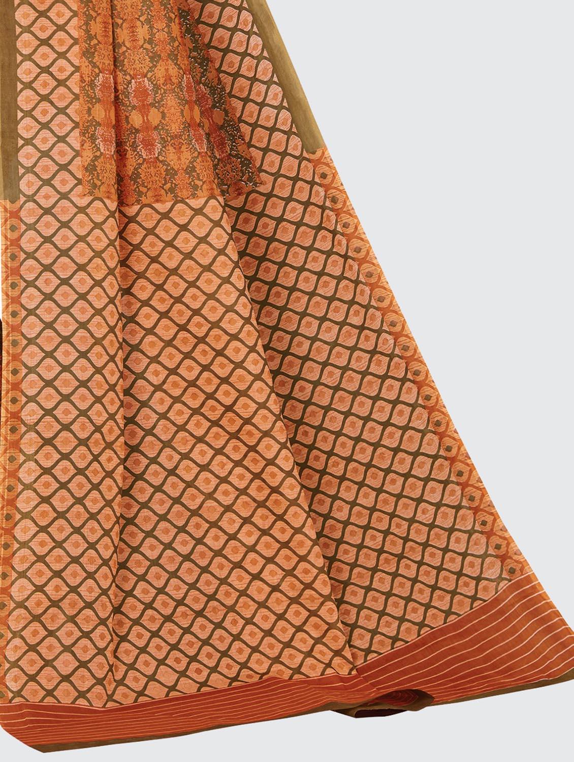 brown printed saree with blouse - 18854957 - Standard Image - 2