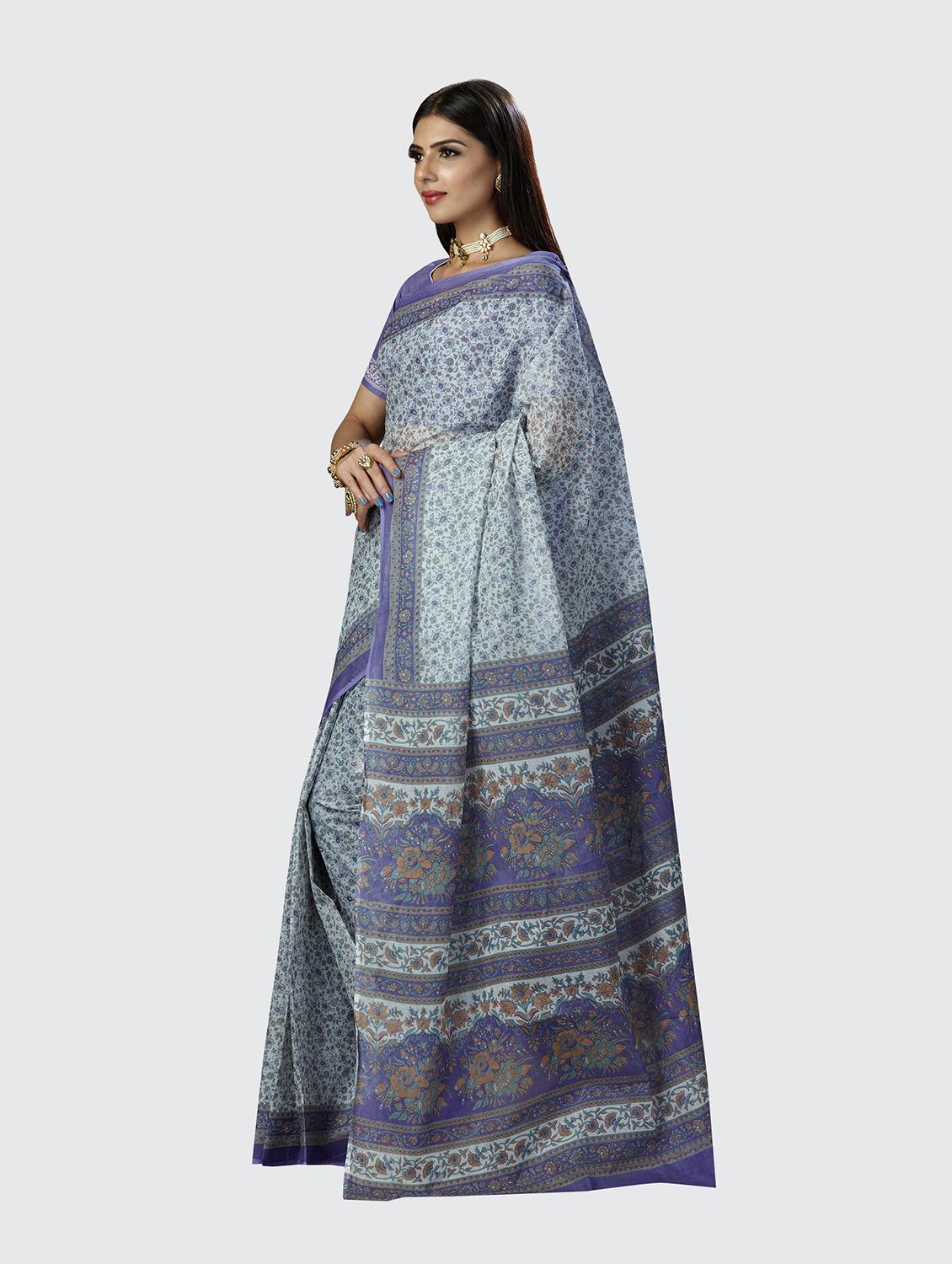 blue printed saree with blouse - 18854995 - Standard Image - 2