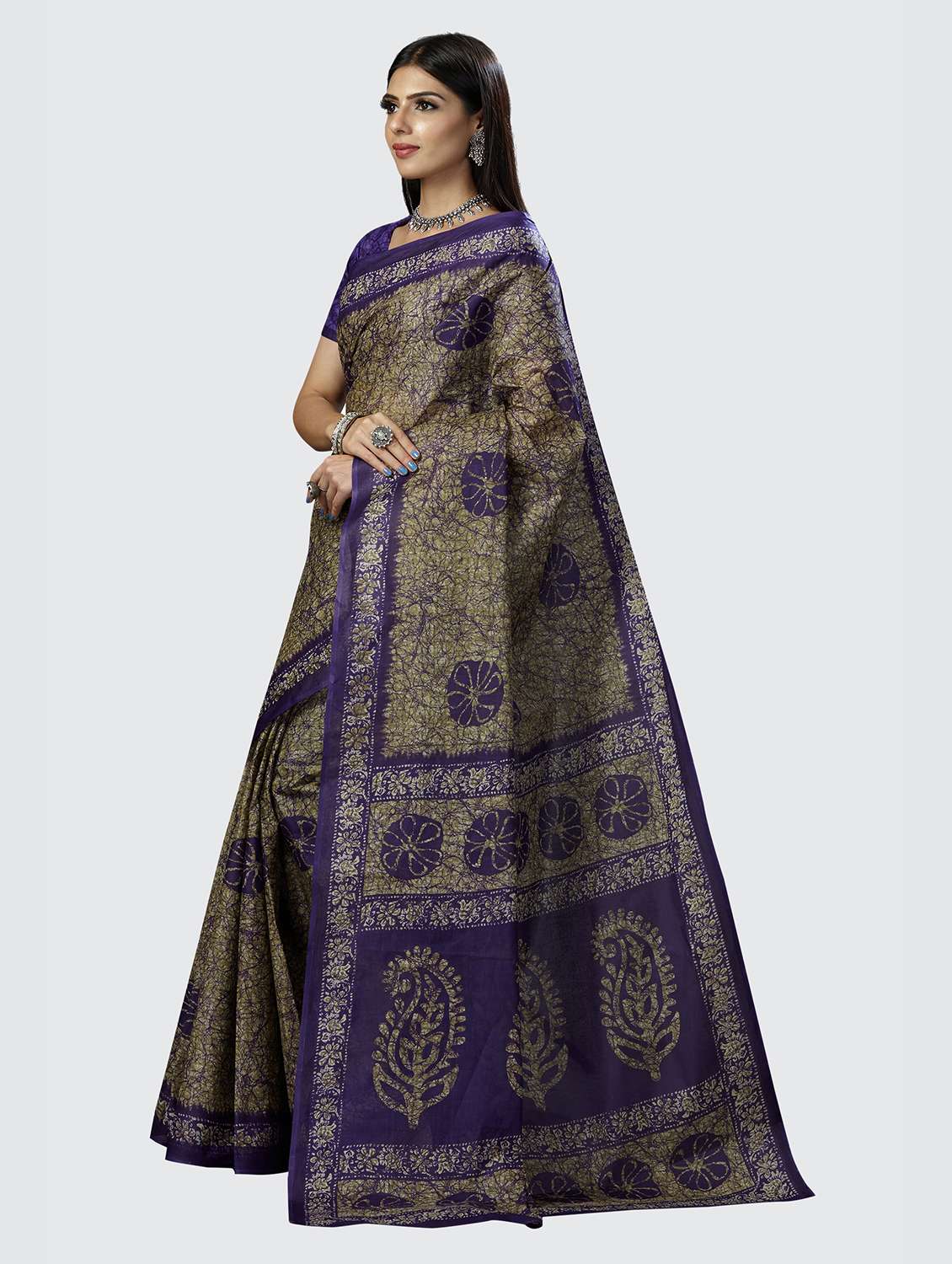 purple printed saree with blouse - 18855030 -  Standard Image - 2