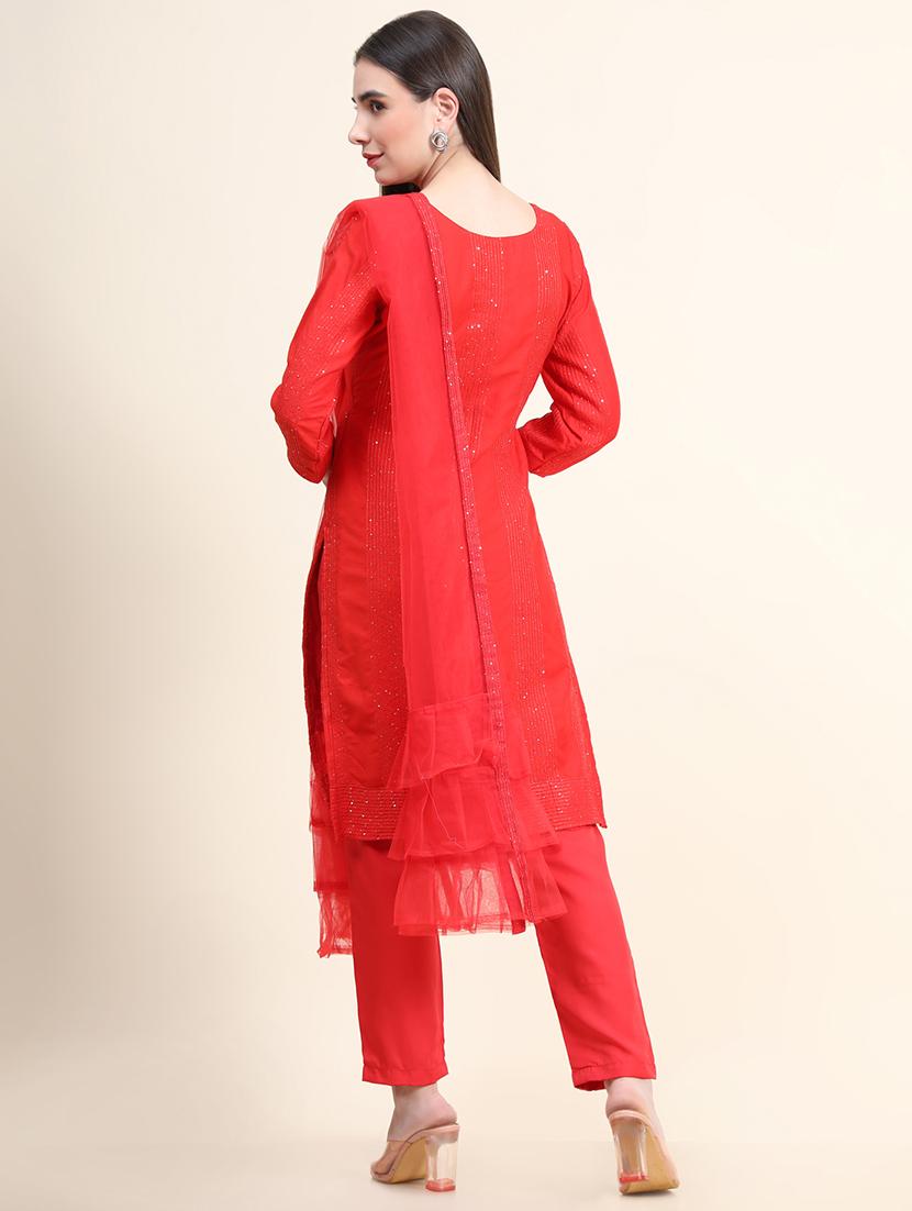 red rayon semistitched suit - 18855047 - Standard Image - 2