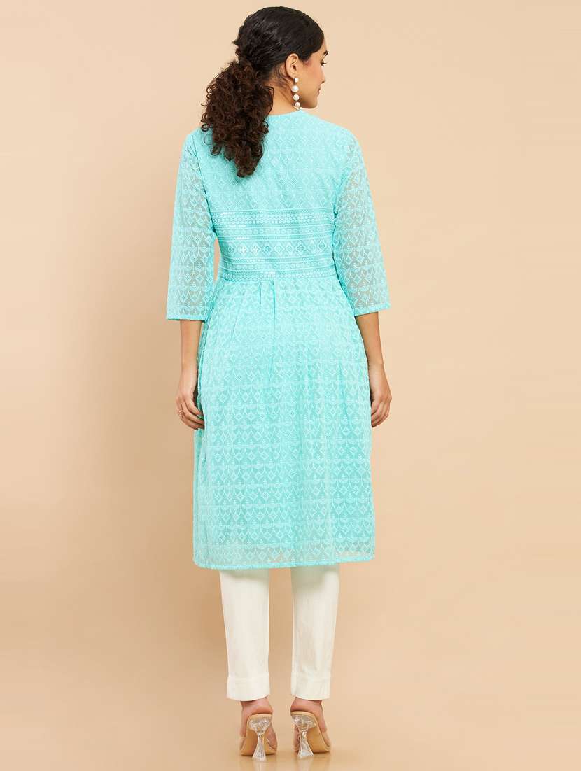embroidered a-line kurta - 18863247 -  Standard Image - 2