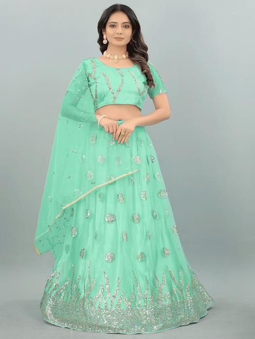neon net flared lehenga - 18865772 - Standard Image - 0