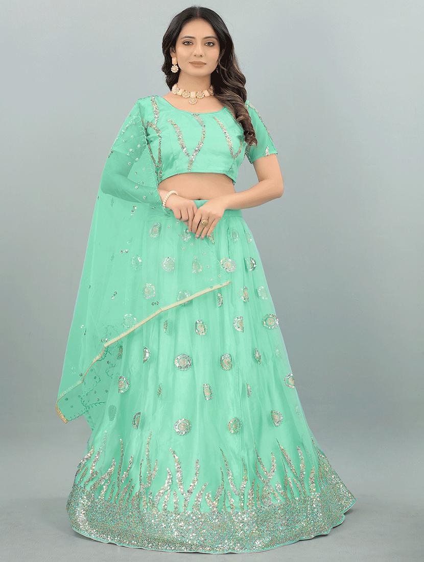 neon net flared lehenga - 18865772 - Zoom Image - 0
