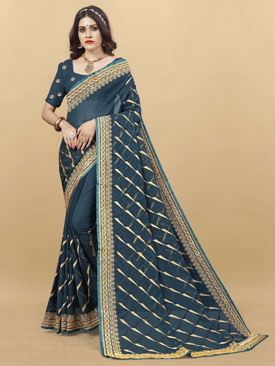 blue silk embroidered saree with blouse