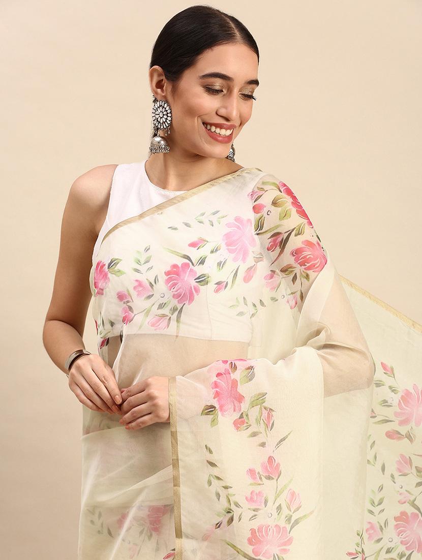 offwhite organza printed saree - 18870051 - Standard Image - 2