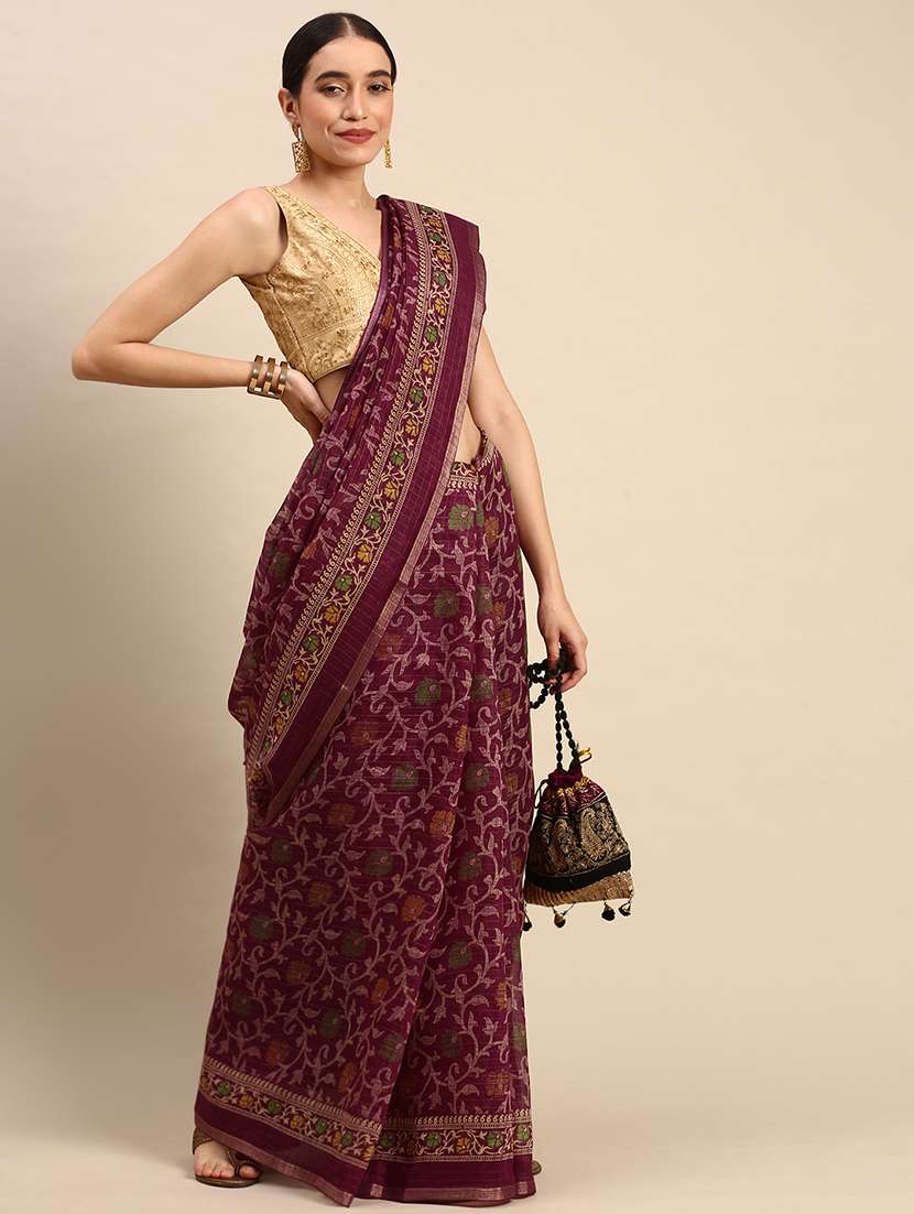 women's floral purple colored saree