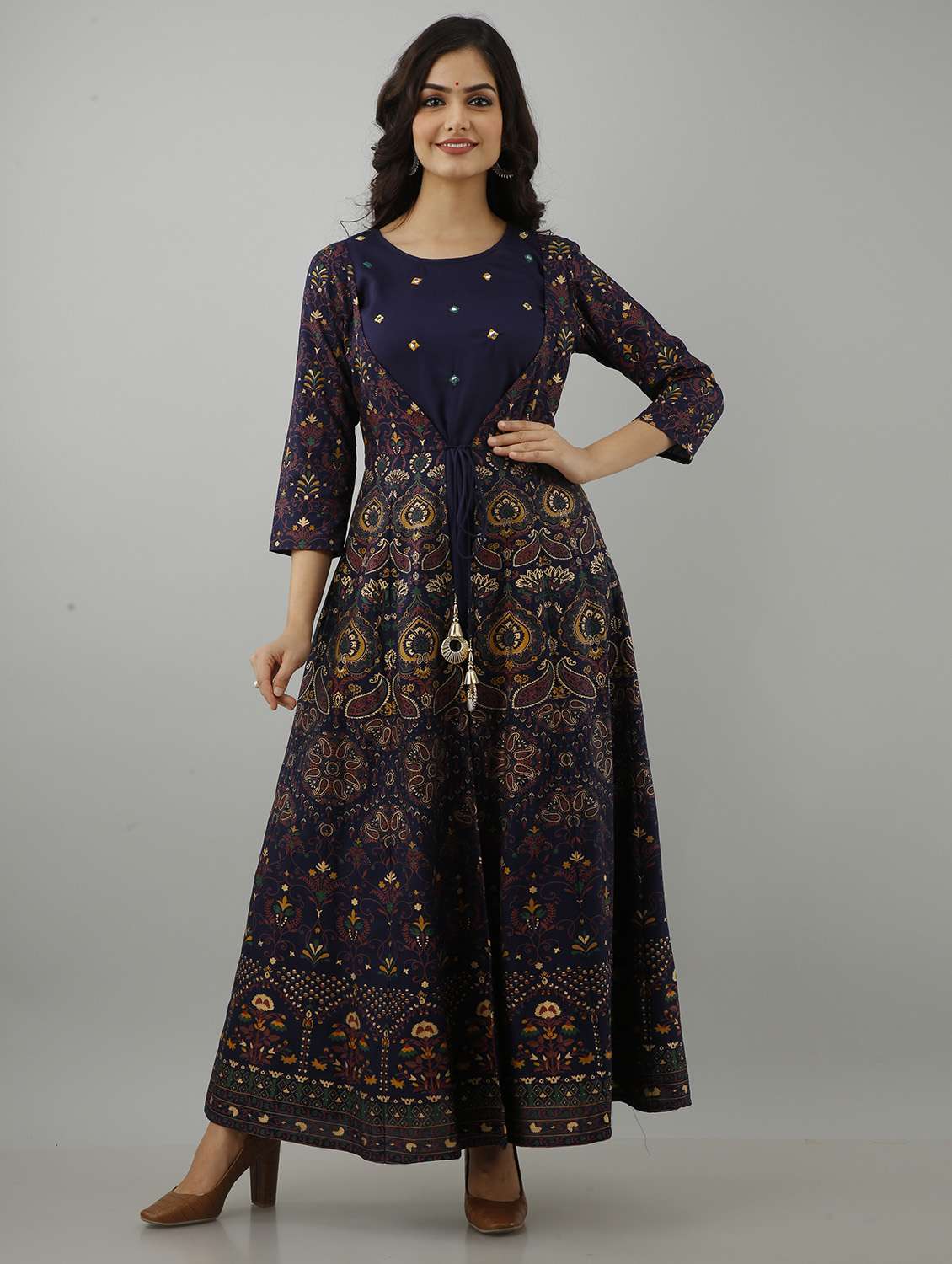 blue rayon anarkali ethnic dress