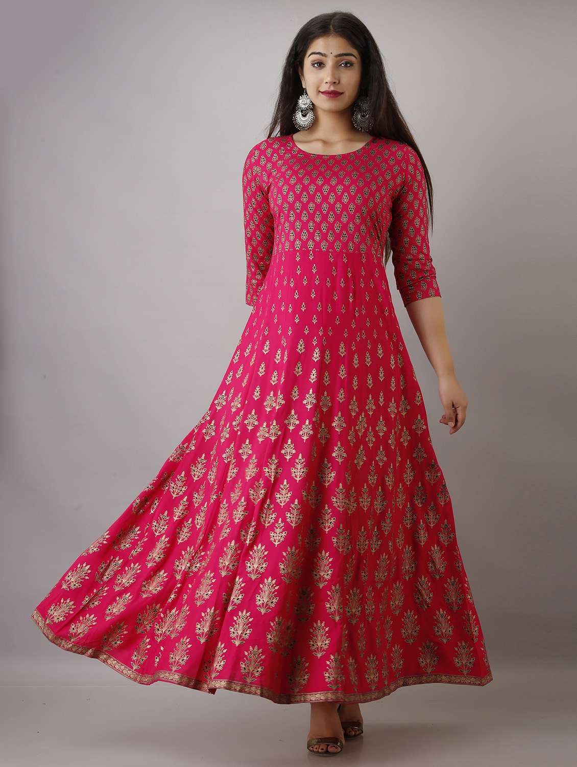 pink printed flared kurta