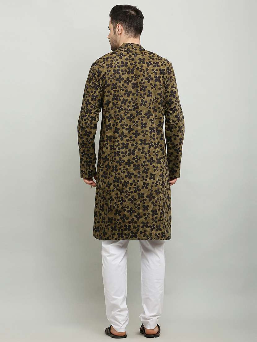 men green mandarin neck long kurta - 18874788 -  Standard Image - 2