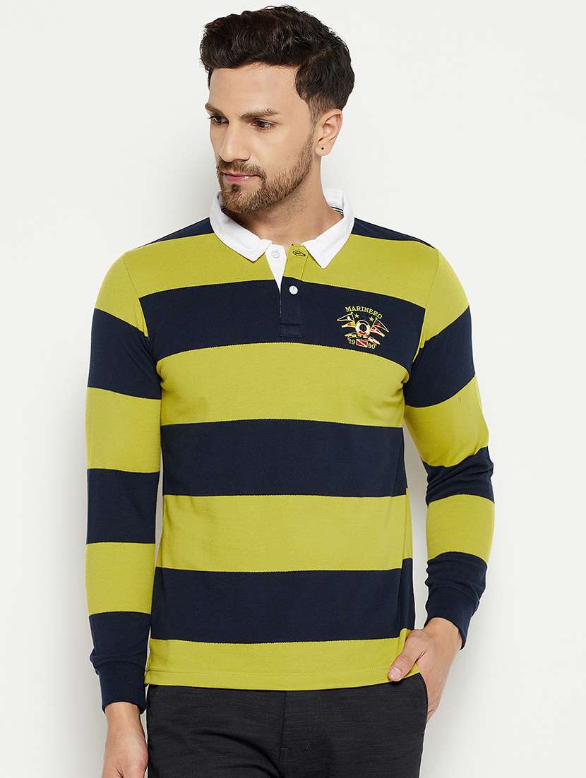men striped printed polo neck t-shirt