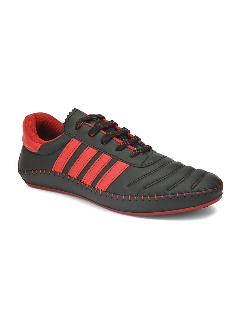 black synthetic lace up sneakers