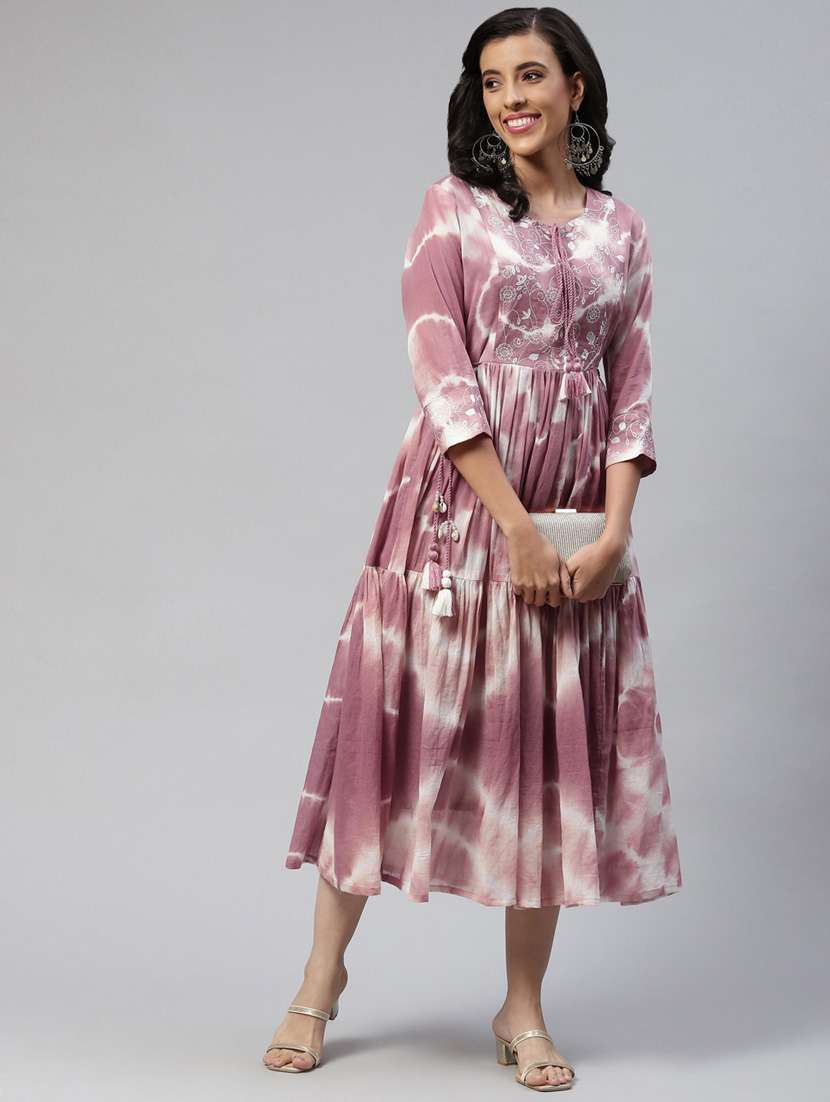 tie and dye tiered ethnic dress - 18875350 - Standard Image - 2