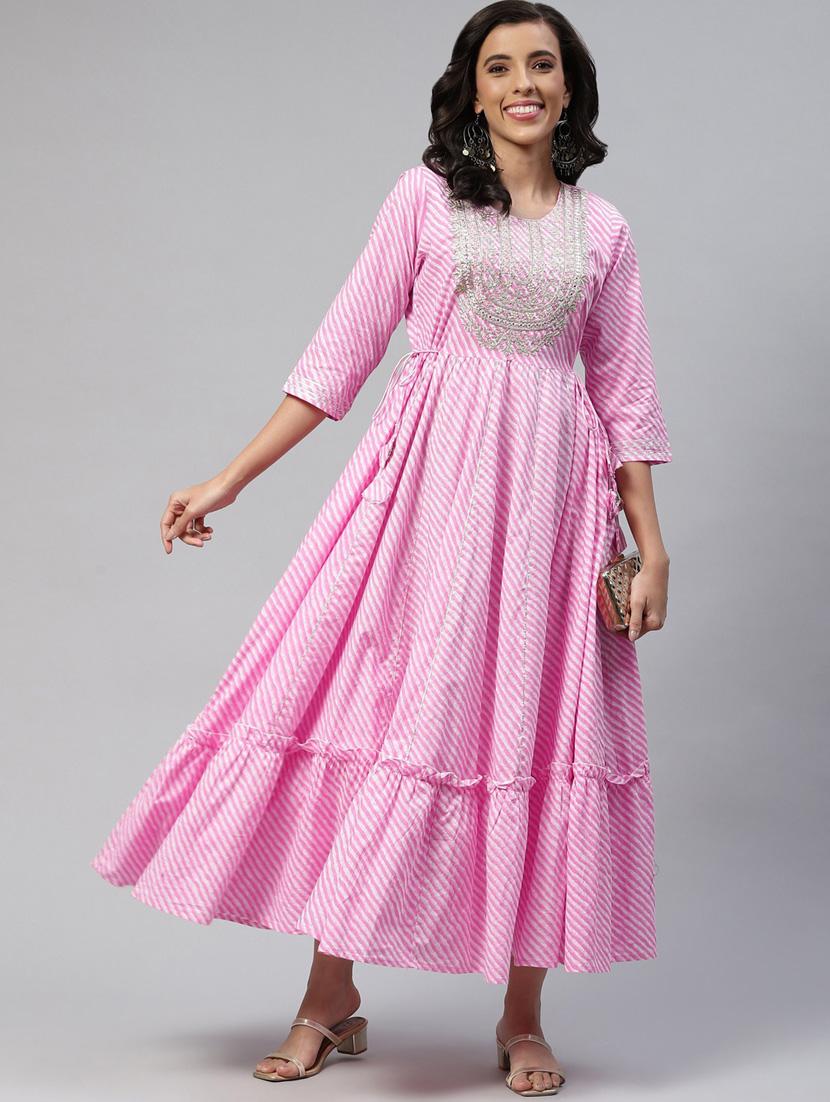 leheriya print tiered ethnic dress - 18875355 - Standard Image - 2