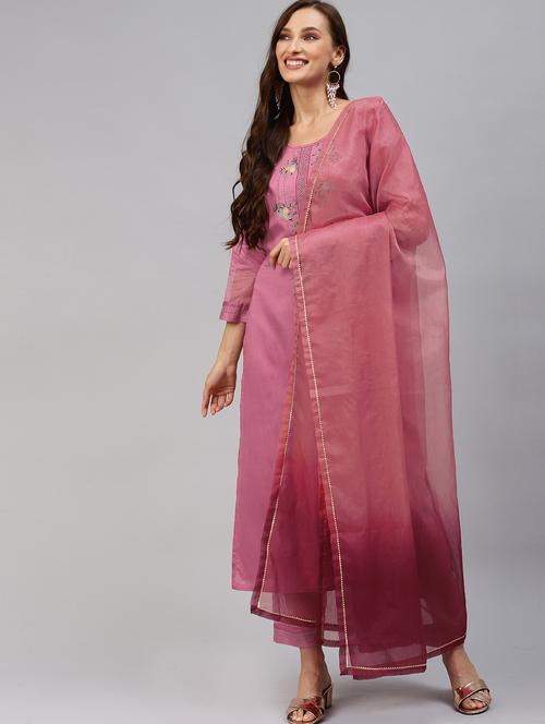 embroidered kurta set with dupatta - 18875422 -  Standard Image - 0