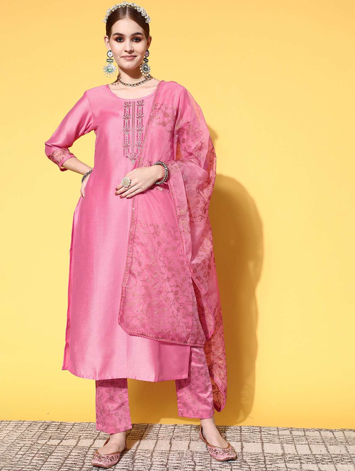 embroidered kurta set with dupatta