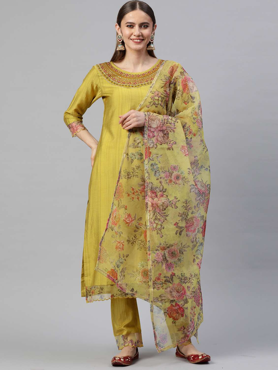 embroidered kurta set with dupatta