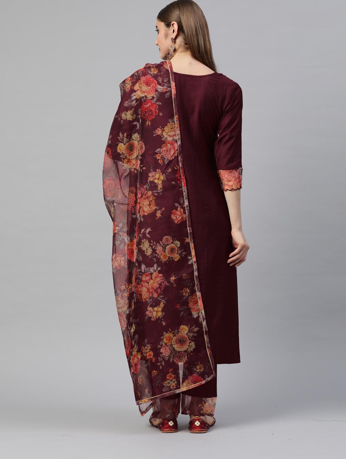 embroidered kurta pant set with dupatta - 18875437 - Standard Image - 2