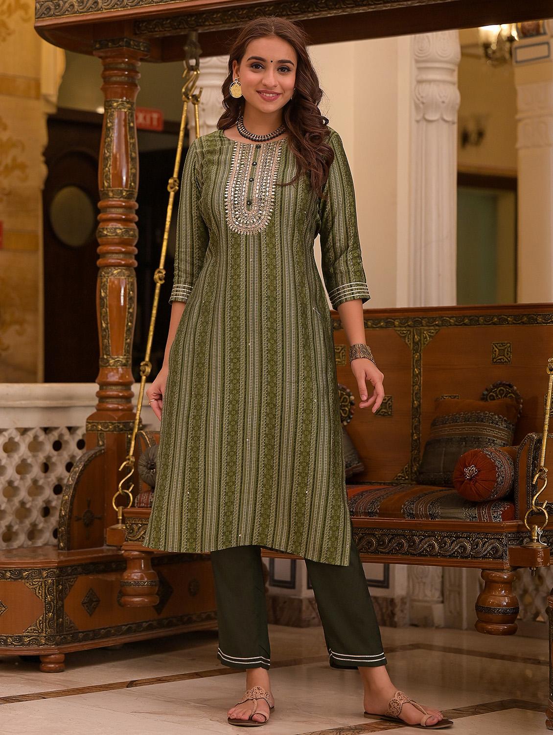 embroidered kurta pant dupatta set - 18875695 - Standard Image - 2