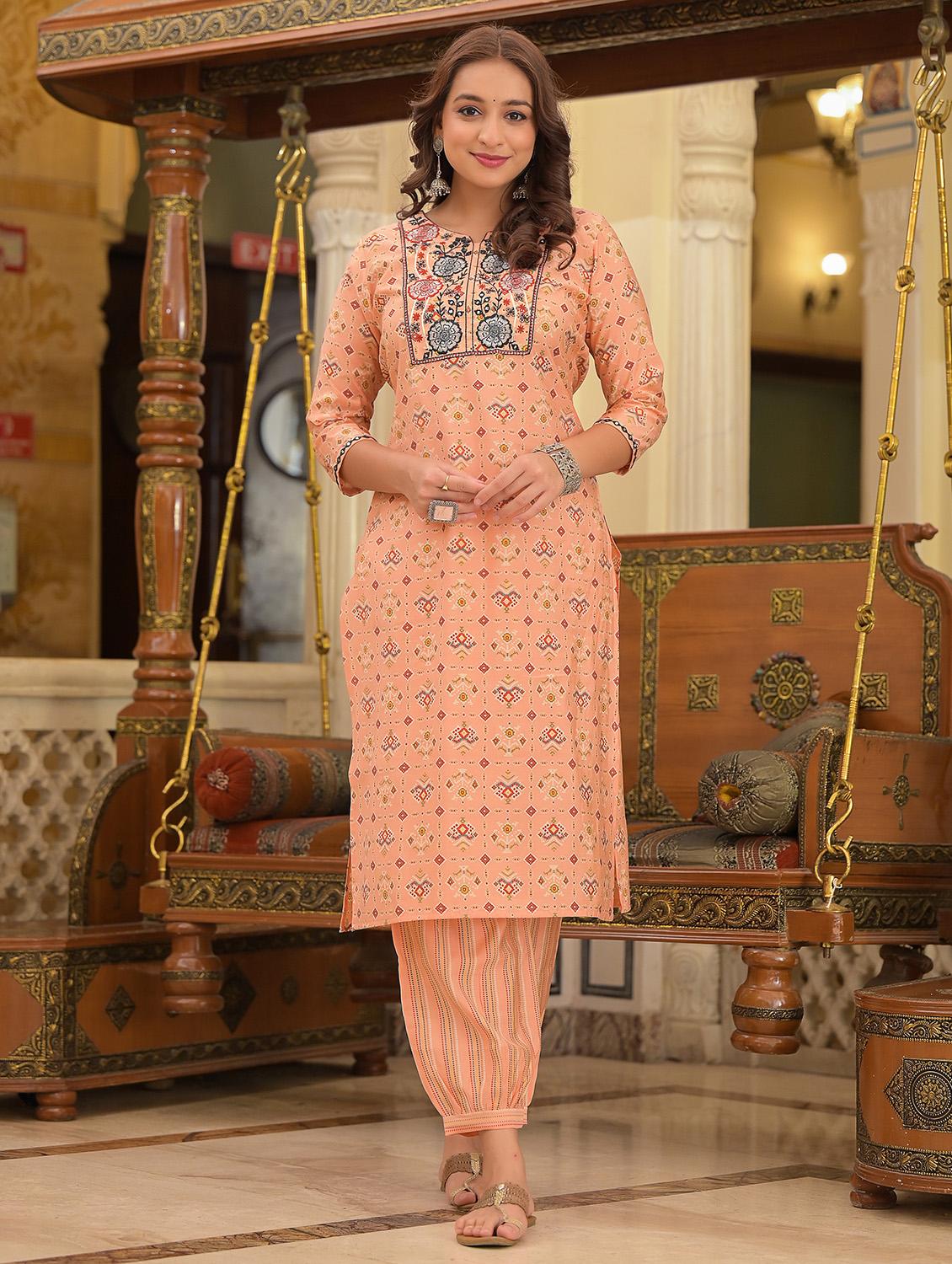 embroidered kurta pant dupatta set - 18875697 - Standard Image - 2